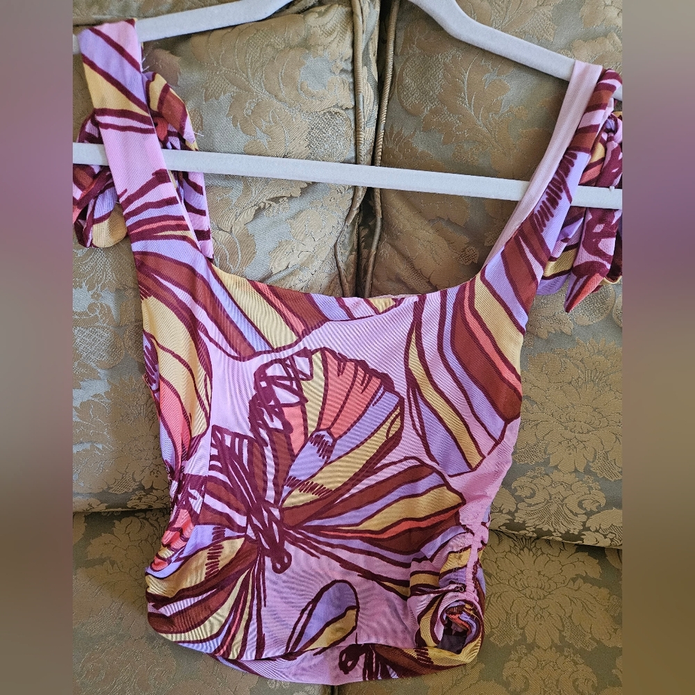 NWOT Free People Avenue mesh tank top pink/multicolor - Picture 7 of 12